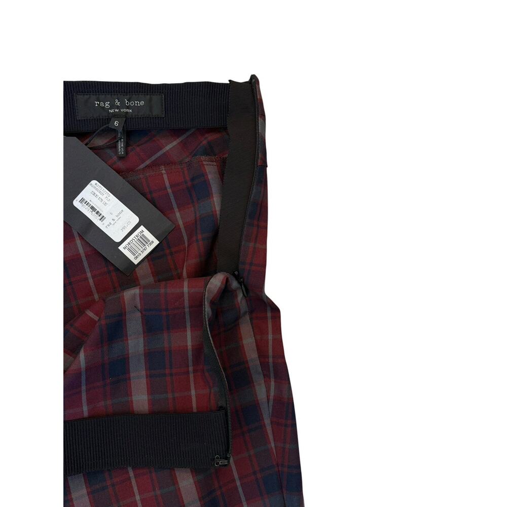 Rag & Bone Simone Pant Trousers Burgundy Plaid Check Cropped Side Zip Size 6 NEW - Picture 7 of 12